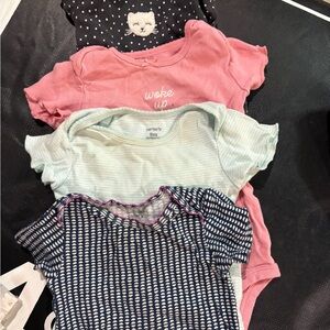 Carter's Baby Girl Onesie Set - Light Blue, Navy & Pink Trim